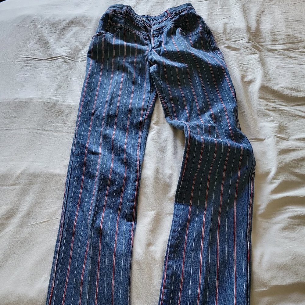 Vintage Blaze ‘Short Stop’ Cowgirl Jeans - XS, Blue/Red-White Stripes